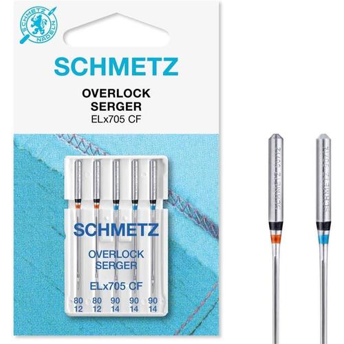 Aiguilles pour machines à coudre | 5 aiguilles Overlock/surjeteuse| ELx705 CF et SY 2022 | Grosseur d'aiguille 2x 80/12 et 3x 90/14