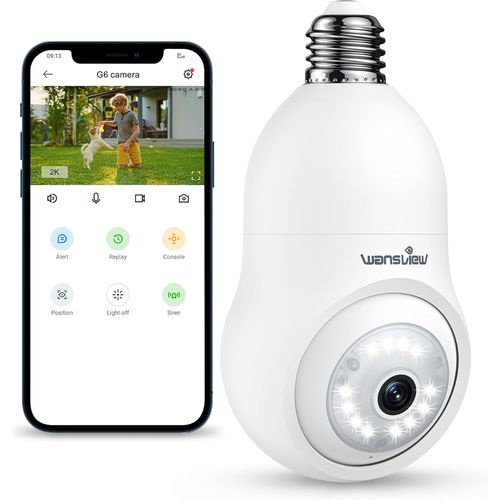 Ampoule Camera Surveillance Wifi Exterieure Sans Fil - 2K Caméra Intérieure Ip Étanche, Suivi Humain, Vision Nocturne Couleur, Audio Bidirectionnel, Compatible Avec Alexa & Google, G6