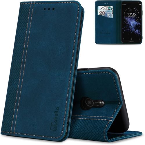Étui Portefeuille À Rabat En Cuir Synthétique Pour Sony Xperia Xz2 Compact Avec Fermeture Aimantée Et Fentes Pour Cartes - Antichoc - Bleu