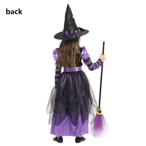 Déguisement De Sorcière D'halloween Pour Filles Robe De Sorcière D'halloween Violet / Noir