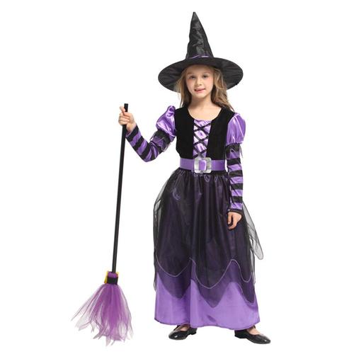 Déguisement De Sorcière D'halloween Pour Filles Robe De Sorcière D'halloween Violet / Noir