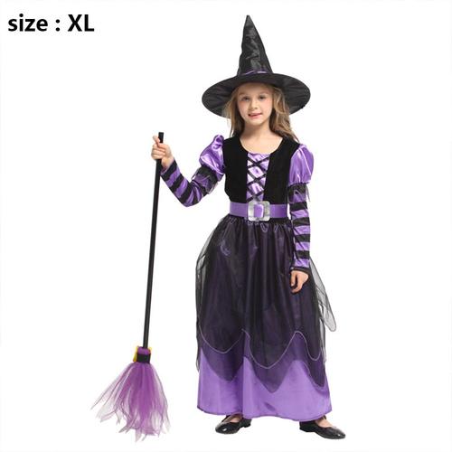 Déguisement De Sorcière D'halloween Pour Filles Robe De Sorcière D'halloween Violet / Noir