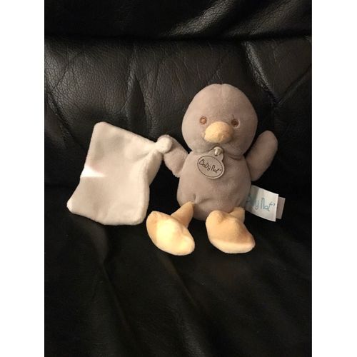 Doudou Poussin Gris Bec Jaune Mouchoir Blanc 15cm Baby Nat 