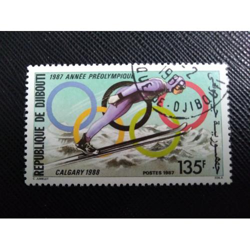 Timbre Djibouti Yt 637 Jeux Olympiques De 1988, Séoul Et Calgary, Saut À Ski 1987 ( 051208 )