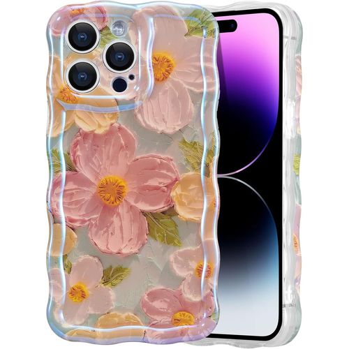 Trahoo-Coque Pour Iphone 13 Pro Max, Peinture ¿¿ L'huile R¿¿Tro Color¿¿E Imprim¿¿E Fleur Laser Motif Brillant Mignon Boucl¿¿ Bord Ondul¿¿ Exquis Coque De T¿¿L¿¿Phone ¿¿L¿¿Gante Et Durable En Tpu Pour Filles Et