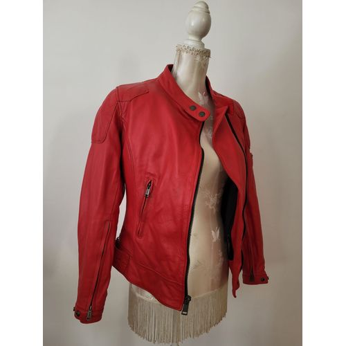 Blouson Moto Femme Helstons Ks 70 Cuir Rouge