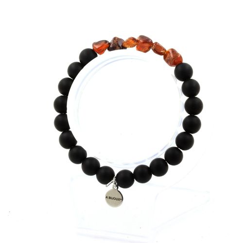 Bracelet Grenat Spessartite Du Mozambique + Perles Onyx Noir Mat 8 Mm. Fabriqué En France.