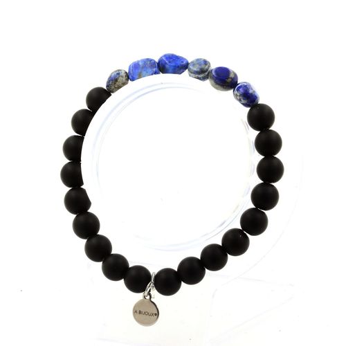 Bracelet Lapis Lazuli Du Pakistan + Perles Onyx Noir Mat 8 Mm. Fabriqué En France.