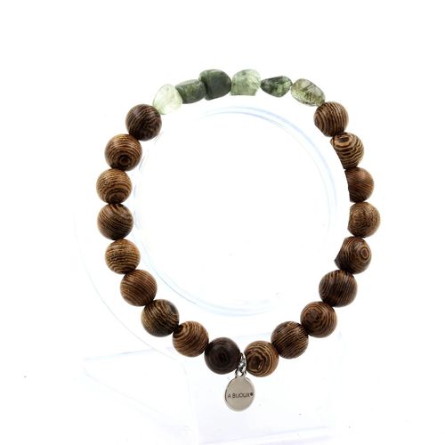 Bracelet Quartz Rutile Vert Du Brésil + Perles Bois 8 Mm. Fabriqué En France.