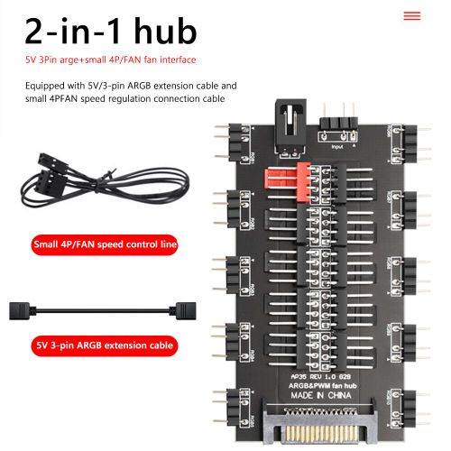 Multi Splitter Fan airies pour châssis PC,5V,3PIN,ARGB,SATA Power Splitter,12V,4PIN,PWM,Accessoires informatiques,airies 10 voies,2 en 1 - Type Fan Hub