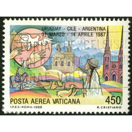 Timbre Oblitéré Posta Aerea Vaticana, Uruguay - Cile - Argentina, 31 Marzo - 14 Aprile 1987, 450
