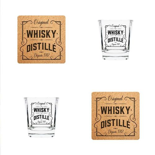 Coffret Whisky 2 Verres Et 2 Dessous De Verre