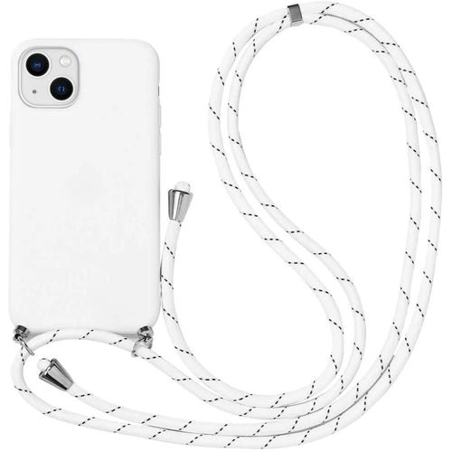 Coque Pour Iphone 13 (6.1'') Couleur Unie Protection Souple Slim Silicone Avec Cordon De Serrage Blanc