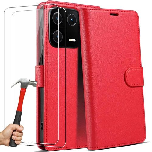 Lot De 2 Verres Trempés+ Coque Pour Xiaomi 13 Intégrale Anti-Rayure Effet Cuir Rouge - Booling