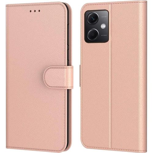 Coque Pour Redmi Note 12 5g Protection Cuir Synthétique Anti-Rayures Portefeuille - Rose - Booling