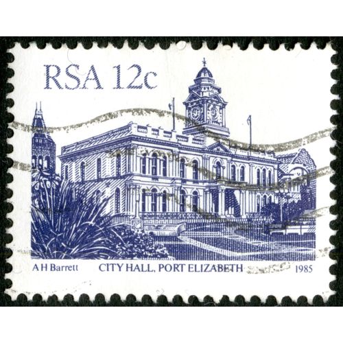Timbre Oblitéré Rsa 12c, City Hall, Port Elizabeth, 1985, A H Barrett