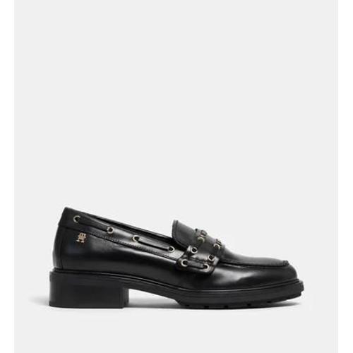 Tommy Hilfiger - Mocassins À Talons En Cuir - Noir - 38