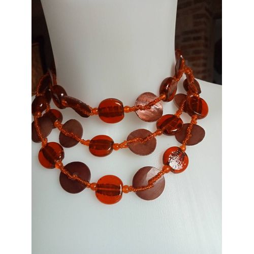 Collier 3 Rangs En Pate De Verre