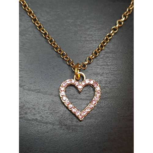 Collier Fantaisie "C?ur Diamant" Doré Et Rose