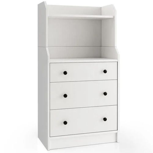 Costway Commode À 3 Tiroirs Avec 2 Étagères Ouvertes, Dispositif Anti-Basculement, Pour Salon, Chambre, Entrée, 58x36x111cm, Blanc