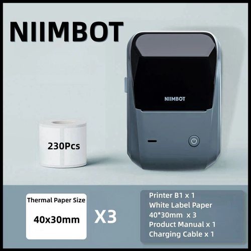Niimbot-Imprimante d'¿¿tiquettes B1",Portable,D¿¿terminer,Thermique,Mini,Code-barres,QR,Code,Autocollant,Papier,Document,Rouleaux,Maker,"Cable - Type Bk 40x30 3 Rolls