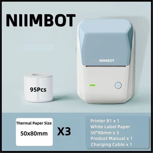 Niimbot-Imprimante d'¿¿tiquettes B1",Portable,D¿¿terminer,Thermique,Mini,Code-barres,QR,Code,Autocollant,Papier,Document,Rouleaux,Maker,"Cable - Type Be 50x80 3 Rolls