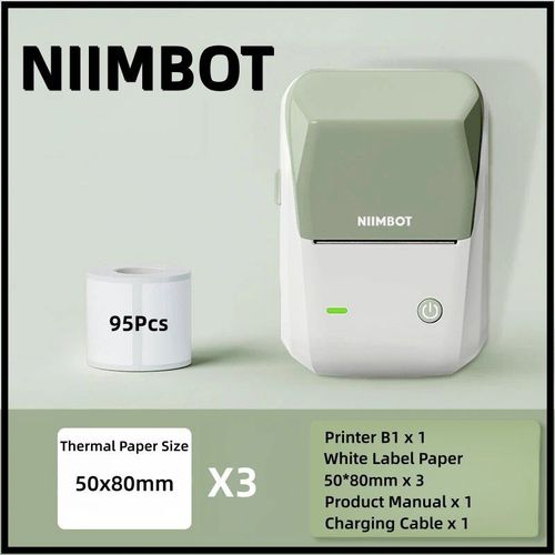 Niimbot-Imprimante d'¿¿tiquettes B1",Portable,D¿¿terminer,Thermique,Mini,Code-barres,QR,Code,Autocollant,Papier,Document,Rouleaux,Maker,"Cable - Type Gn 50x80 3 Rolls