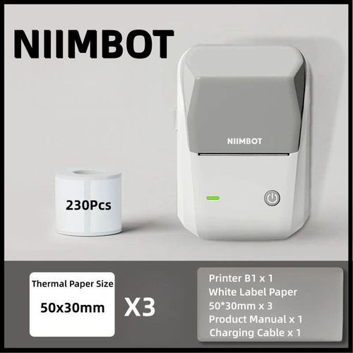 Niimbot-Imprimante d'¿¿tiquettes B1",Portable,D¿¿terminer,Thermique,Mini,Code-barres,QR,Code,Autocollant,Papier,Document,Rouleaux,Maker,"Cable - Type Gy 50x30 3 Rolls
