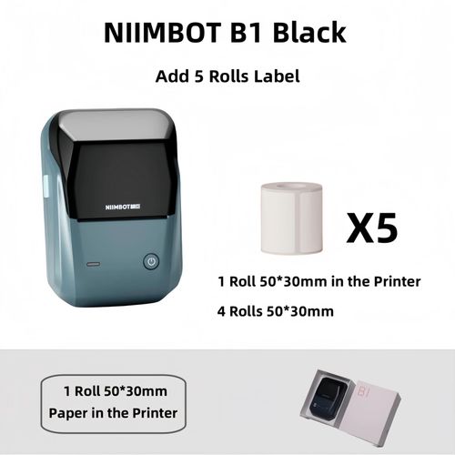 Niimbot-Imprimante d'¿¿tiquettes B1",Portable,D¿¿terminer,Thermique,Mini,Code-barres,QR,Code,Autocollant,Papier,Document,Rouleaux,Maker,"Cable - Type Bl 5 Rolls 5030