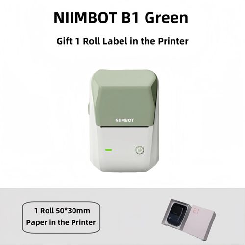 Niimbot-Imprimante d'¿¿tiquettes B1",Portable,D¿¿terminer,Thermique,Mini,Code-barres,QR,Code,Autocollant,Papier,Document,Rouleaux,Maker,"Cable - Type Green add 1 roll