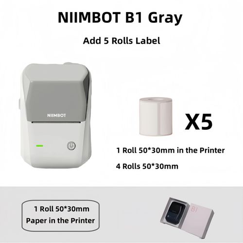 Niimbot-Imprimante d'¿¿tiquettes B1",Portable,D¿¿terminer,Thermique,Mini,Code-barres,QR,Code,Autocollant,Papier,Document,Rouleaux,Maker,"Cable - Type G 5 Rolls 5030