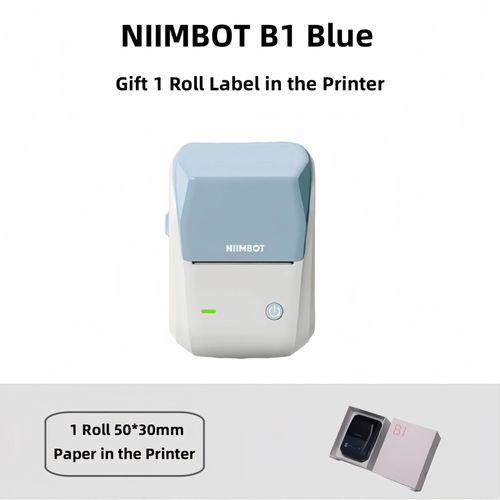 Niimbot-Imprimante d'¿¿tiquettes B1",Portable,D¿¿terminer,Thermique,Mini,Code-barres,QR,Code,Autocollant,Papier,Document,Rouleaux,Maker,"Cable - Type Blue add 1 roll