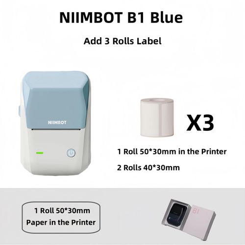 Niimbot-Imprimante d'¿¿tiquettes B1",Portable,D¿¿terminer,Thermique,Mini,Code-barres,QR,Code,Autocollant,Papier,Document,Rouleaux,Maker,"Cable - Type BU 3 Rolls 4030