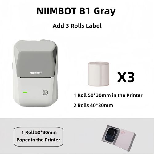 Niimbot-Imprimante d'¿¿tiquettes B1",Portable,D¿¿terminer,Thermique,Mini,Code-barres,QR,Code,Autocollant,Papier,Document,Rouleaux,Maker,"Cable - Type G 3 Rolls 4030