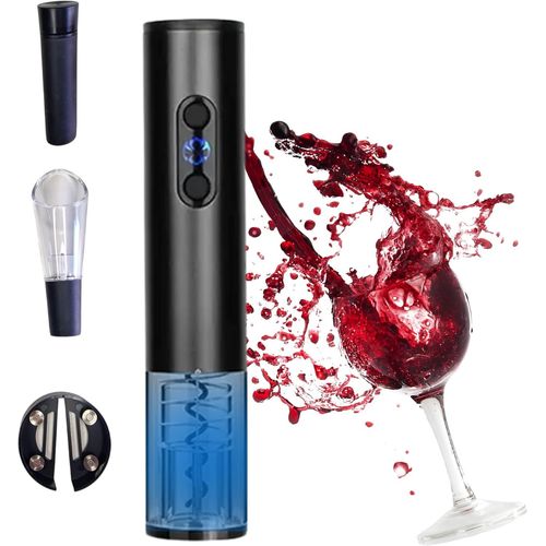 Tire Bouchon Electrique Noir Rechargeable Avec Fil Chargeur Usb,Bouchon Vide D'Air,Aérateur De Vin,Coupe Capsule,Kit Sommelier Idée Cadeau Homme