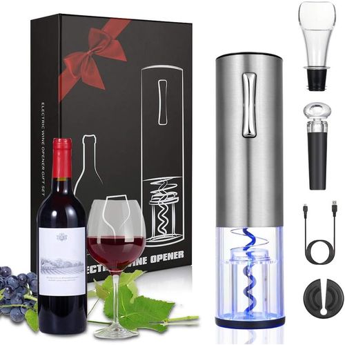 Tire Bouchon Electrique 5 En 1 Sans-Fil,Ouvre-Bouteille Automatique Coupe-Capsule Chargeur Usb Verseur-Aérateur Bouchon À Vide Pour Cadeau De Noël Amateurs De Vins Oenologie(Comme Vidéo)