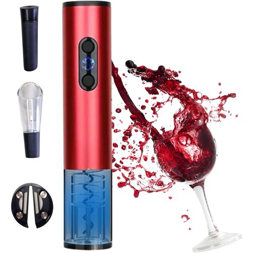 Tire Bouchon Electrique Rouge Rechargeable Avec Fil Chargeur Usb,Bouchon Vide D'Air,Aérateur De Vin,Coupe Capsule,Kit Sommelier Idée Cadeau Homme