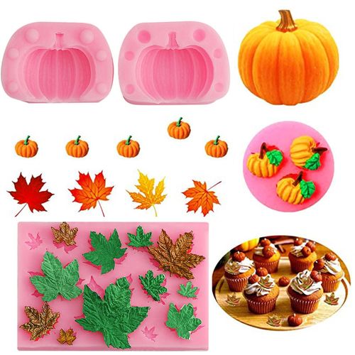 Moule En Silicone Feuille D¿Érable Citrouille 3d Pour Halloween Diy Cake Decoration Set