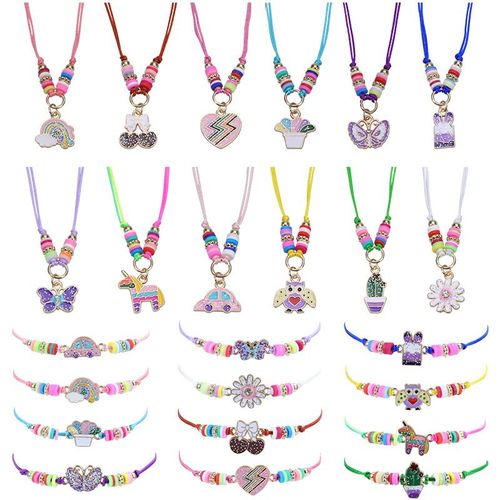 24pcs Filles Collier Bracelet Bracelet Collier Amitié Licorne Sirène Réglable Bracelet Collier Tressé Bijoux Enfants Filles Cadeaux De Fête D'anniversaire