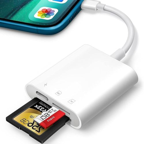 Trail Game Lecteur De Carte Sd Pour Iphone Ipad - Caméra 2 En 1 Avec Double Fente Pour Micro Sd/Sd - Adaptateur De Carte Mémoire Photographie, Chargement Simultané - Plug And Play