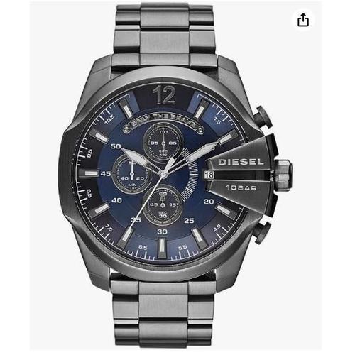 Diesel Montre Pour Homme Mega Chief, Mouvement Chronographe, Boîtier En Acier Inoxydable 51mm Gunmetal Avec Bracelet En Acier Inoxydable, Dz4329