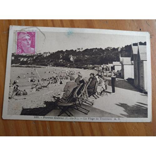 Perros Guirec La Plage De Trestraou + Timbre Marianne 3f 1946