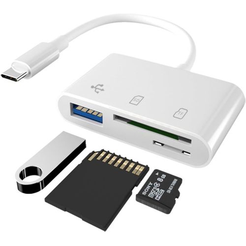 Lecteur Carte Sd - Adaptateur Carte Sd Usb C, Lecteur Carte Sd Usb C, 3 En 1 Lecteur Pour Sd, Tf, Usb. Peut Être Connecté Aux Téléphones Mobiles, Tablettes, Appareils Photo, Etc.(Blanc)