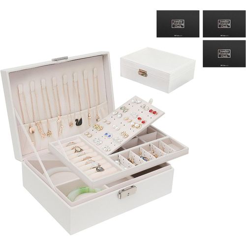 Boite À Bijoux,Boite A Bijoux Pour Femme,Coffret À Bijoux 2 Couches,Boite A Bijoux De Voyage Avec Clef,Boite A Bijoux En Cuir Imperméable Pour Colliers/Bagues/Bracelets