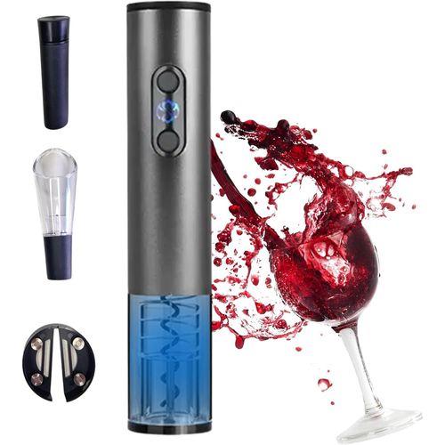 Tire Bouchon Electrique Gris Rechargeable Avec Fil Chargeur Usb,Bouchon Vide D'Air,Aérateur De Vin,Coupe Capsule,Kit Sommelier Idée Cadeau Homme