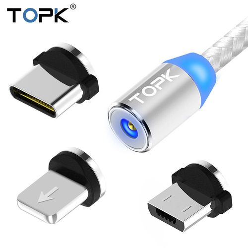 Topk-Câble De Charge Magnétique 3 En 1,Câble De Chargeur De Téléphone Magnétique Rotatif,Câble Micro Usb C,Nylon Tressé,Résistant À 360 - Type [Sliver 3 In1]-1m(3.3ft) #A