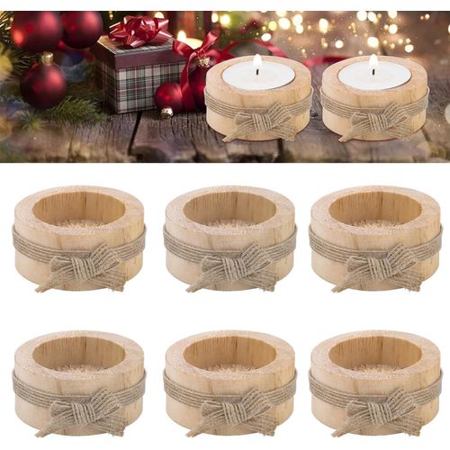 8 Pièces Bougeoir Bois Naturel, Personnalisés Votive Support De Bougie Décoration Pour Decoration Mariage Champetre,Saint-Valentin,Maison,Fête,Bar (Bougies De Noël Ou De Mariage)