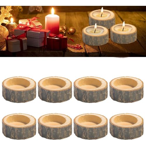 8 Pièces Bougeoir Bois Naturel, Personnalisés Votive Support De Bougie Décoration Pour Decoration Mariage Champetre,Saint-Valentin,Maison,Fête,Bar (Bougies De Noël)