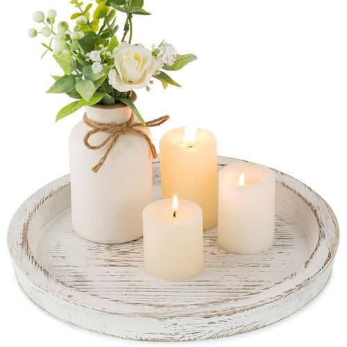 Plateau Porte-Bougie En Bois , Assiette Ronde Décorative Pour Bougie De Ferme, Centre De Table, Plateau En Bois Rustique Pour Bougies Chauffe-Plat Pour Noël, Mariage, Halloween, Décoration