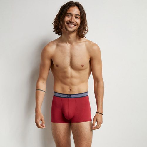 Boxer Homme En Coton Modal À Ceinture Rayée Rouge Vin Dim Smart